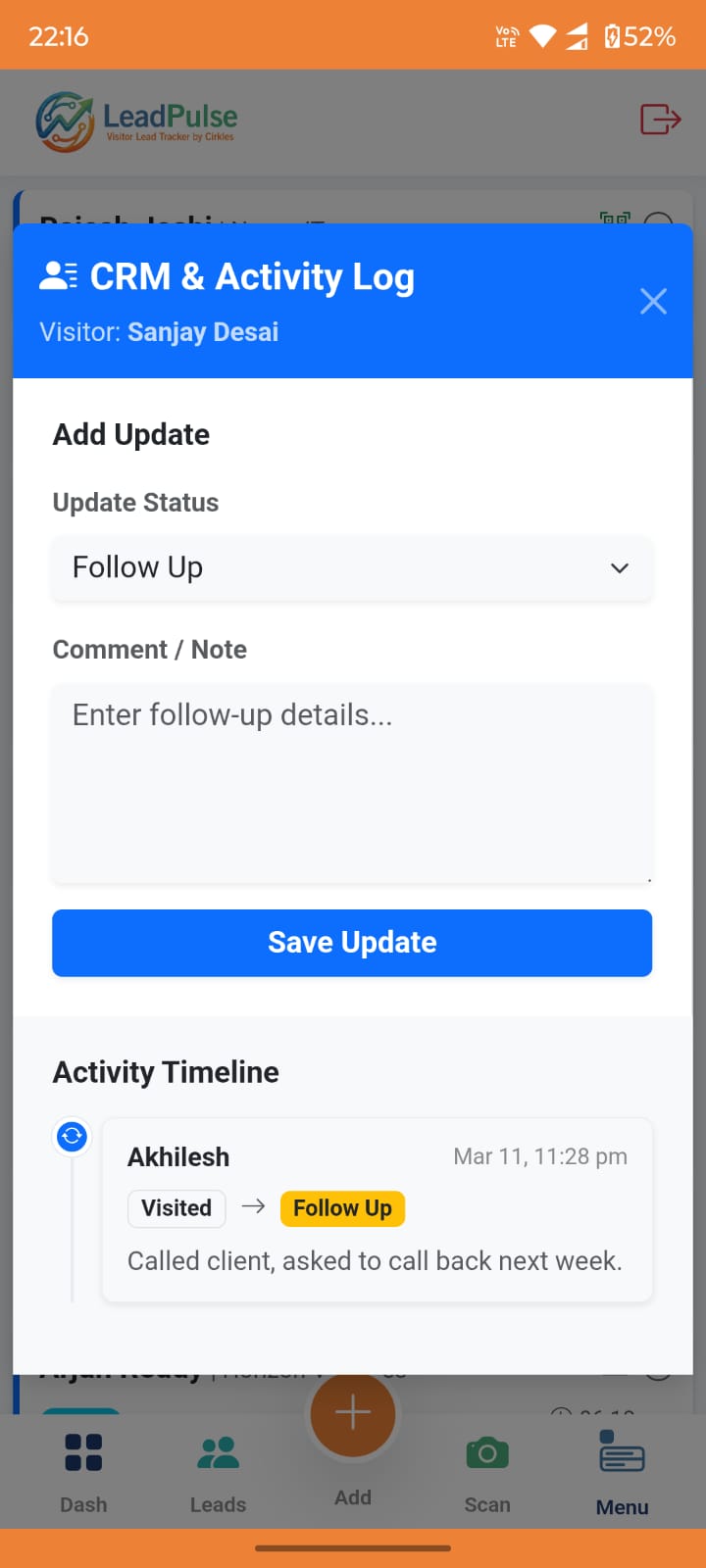 Visitor CRM & Followup